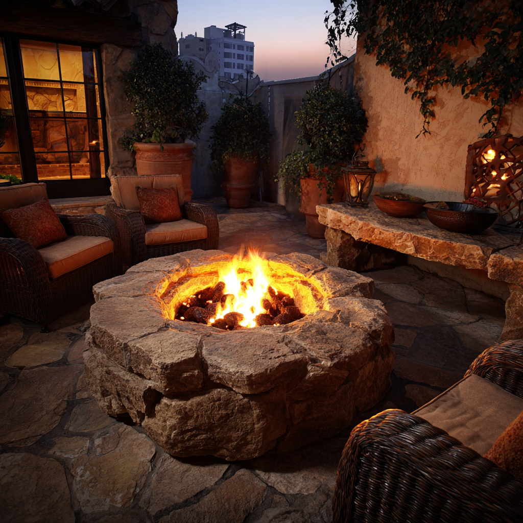 Siena Stone Fire Pit Lounge Set
