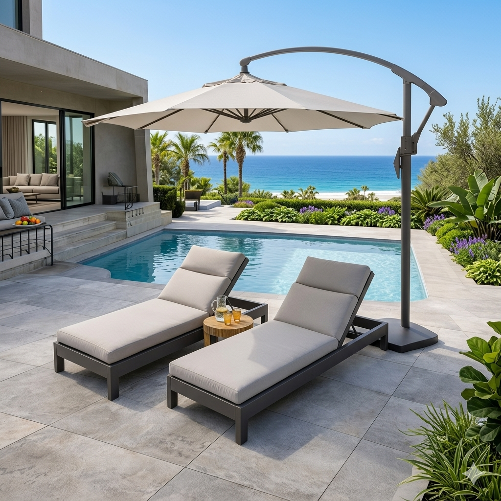 Laguna Poolside Chaise Lounge Set with Umbrella