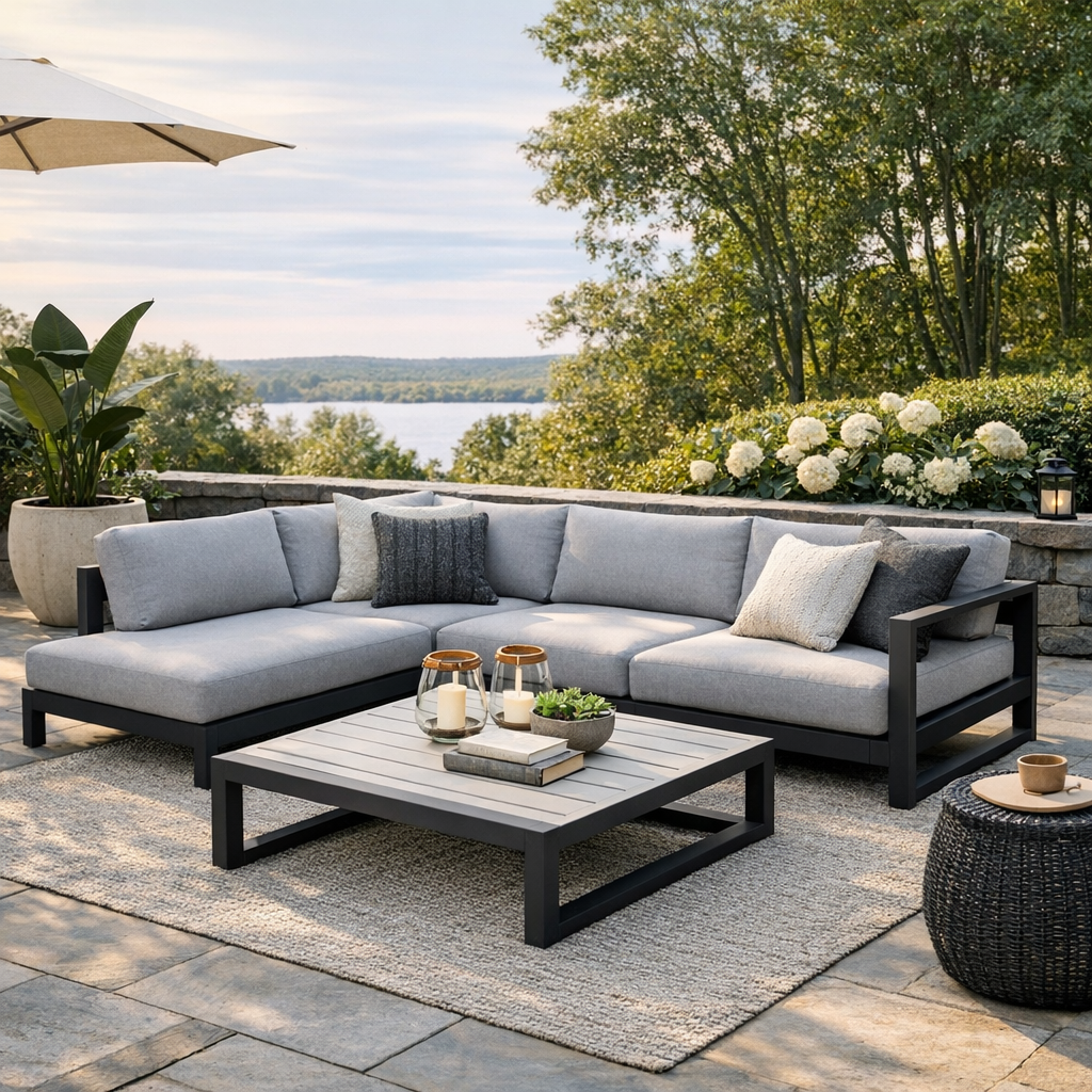 Riviera 4-Piece Outdoor Sectional Lounge Set – Light Grey